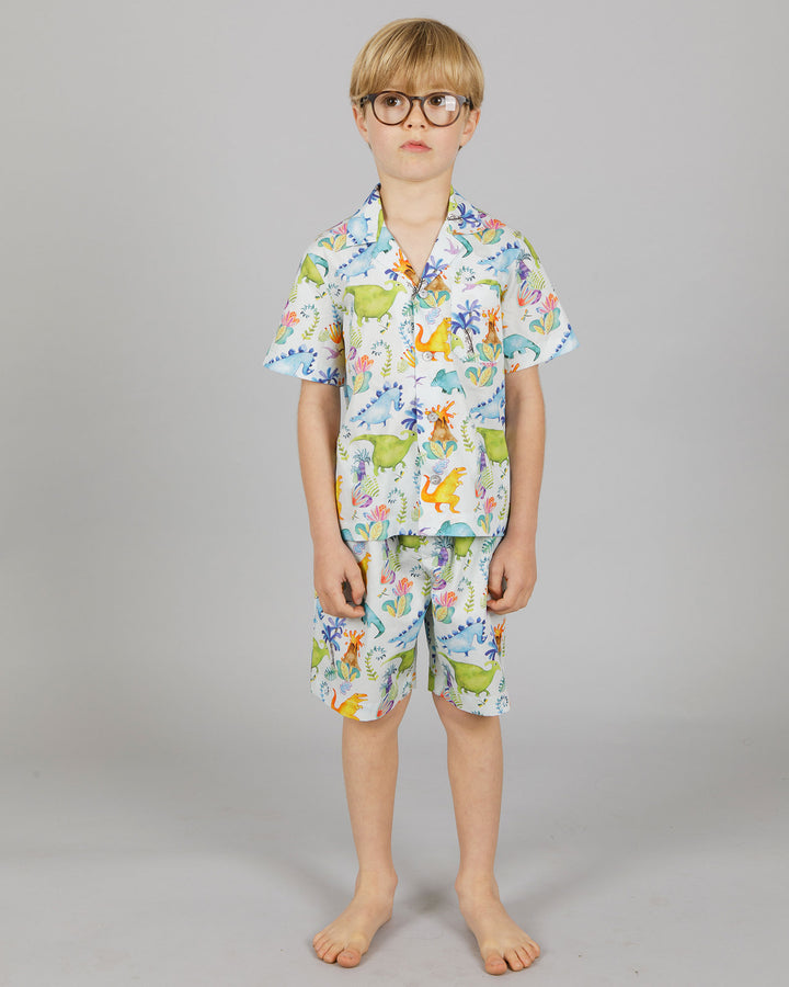 Boys Short Pyjamas - Blue Dinosaurs