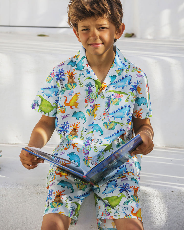Boys Short Pyjamas - Blue Dinosaurs