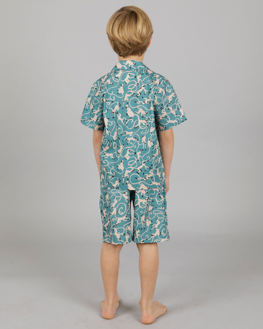 Boys Short Pyjamas - Little Monkeys in Teal Blue