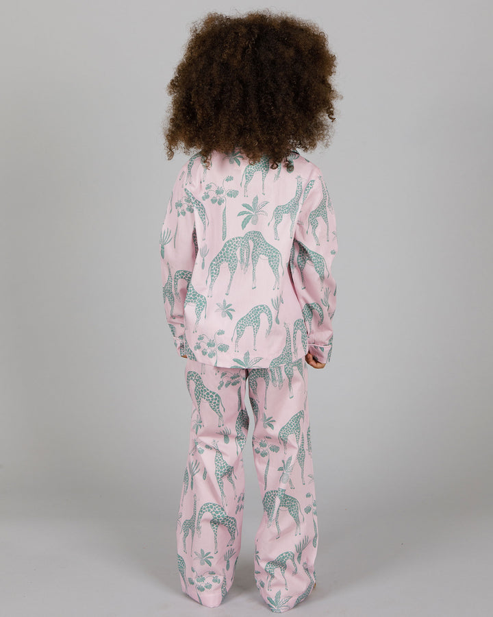Girls Long Pyjamas - Pink Giraffes
