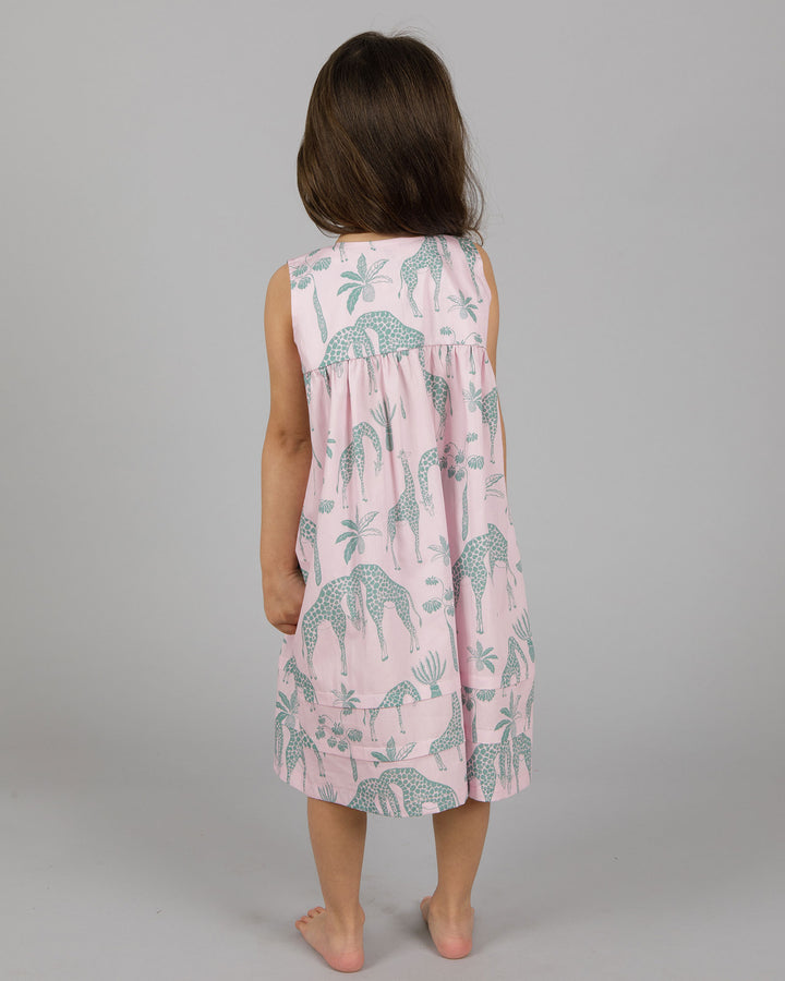 قميص نوم بأكمام قصيرة للبنات - زرافات وردية