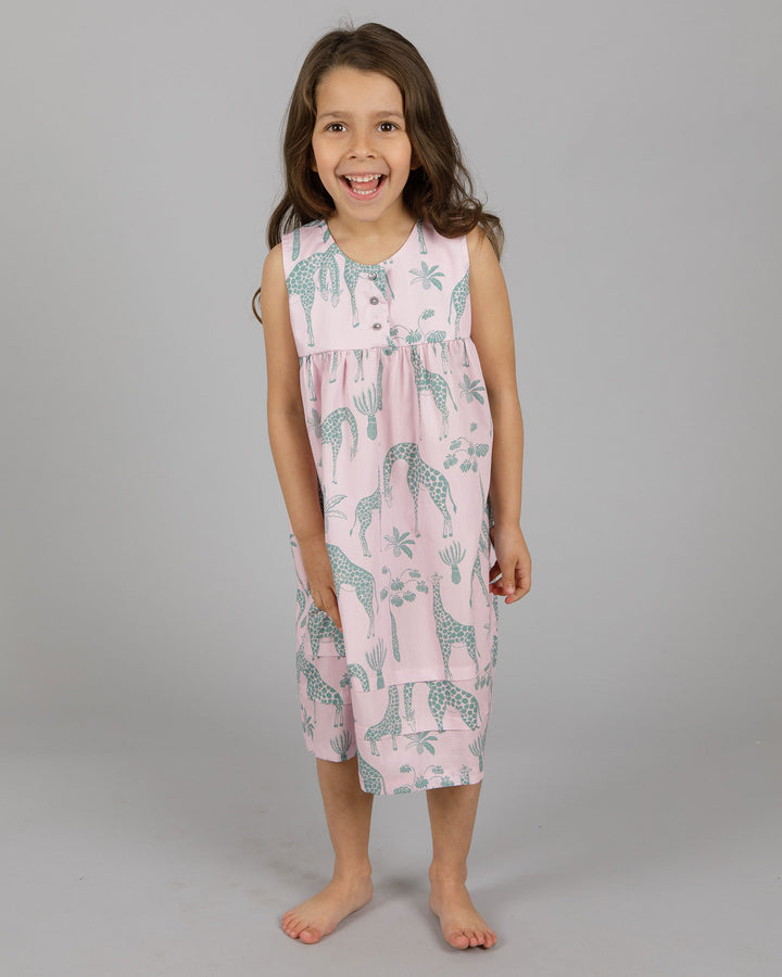قميص نوم بأكمام قصيرة للبنات - زرافات وردية