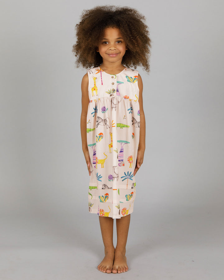 Girls Short Sleeve Nightdress - Safari in Pink