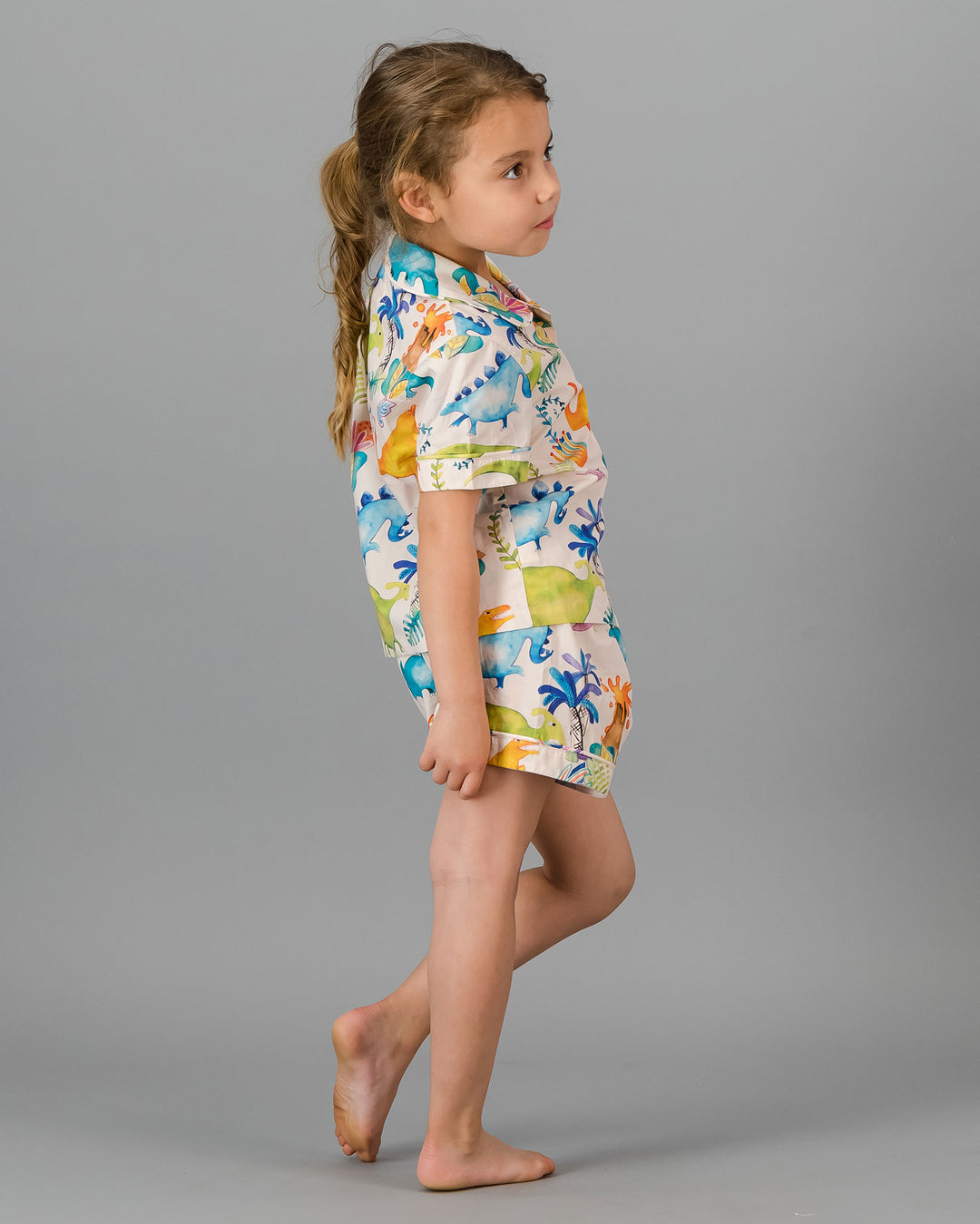 Kids Girls Short Pyjamas Set Dinosaurs Pink Back - Woodstock Laundry