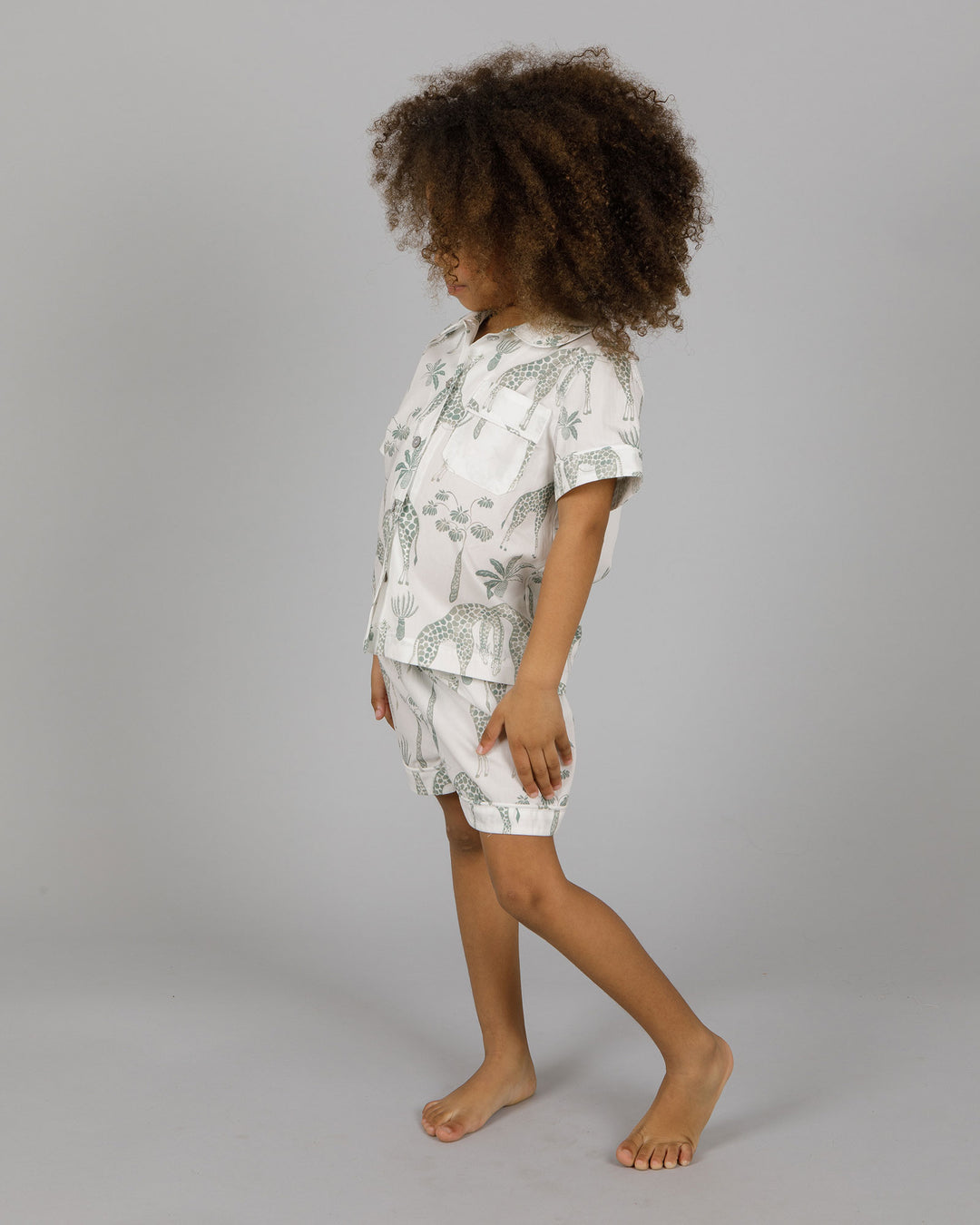 Girls Short Pyjamas - Giraffes in Green
