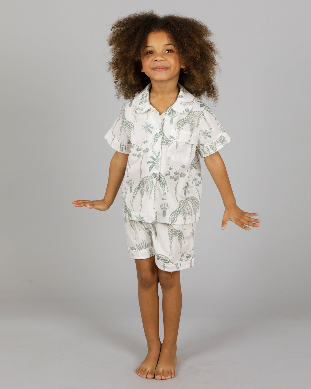 Girls Short Pyjamas - Giraffes in Green