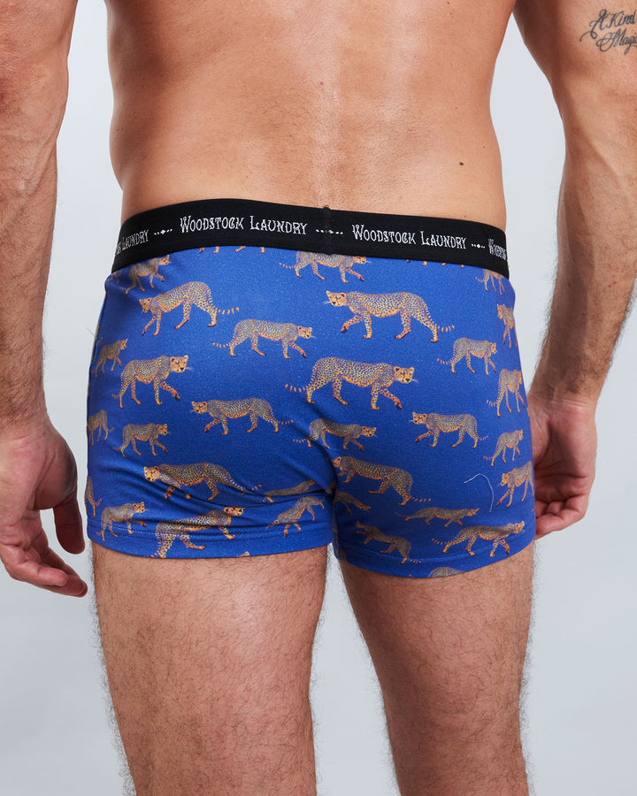 Mens Boxer Briefs - Blue with Leopard Print