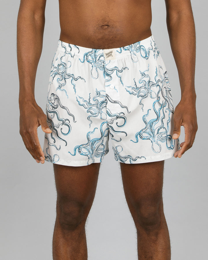 Mens Boxer Shorts - Octopus Indigo