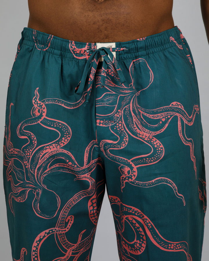 Mens Lounge Pants - Octopus in Pink