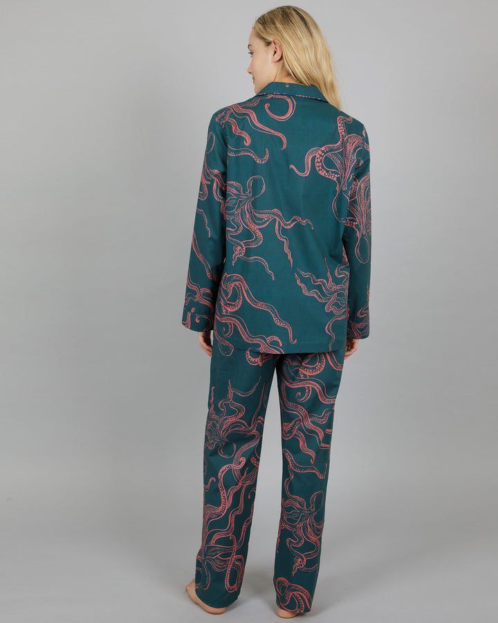 Womens Long Pyjamas - Octopus in Pink