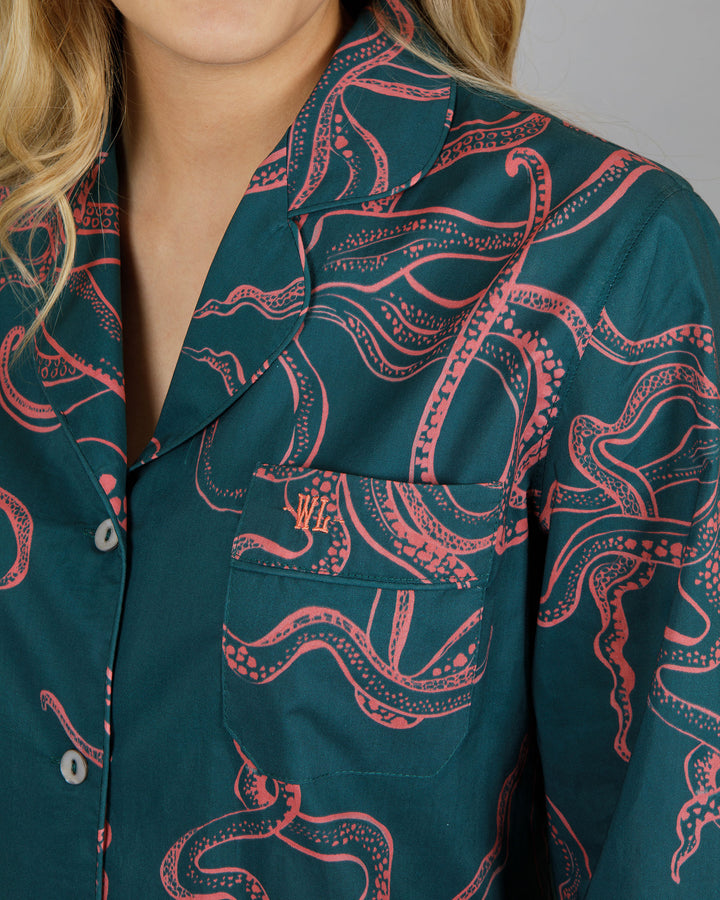 Womens Long Pyjamas - Octopus in Pink