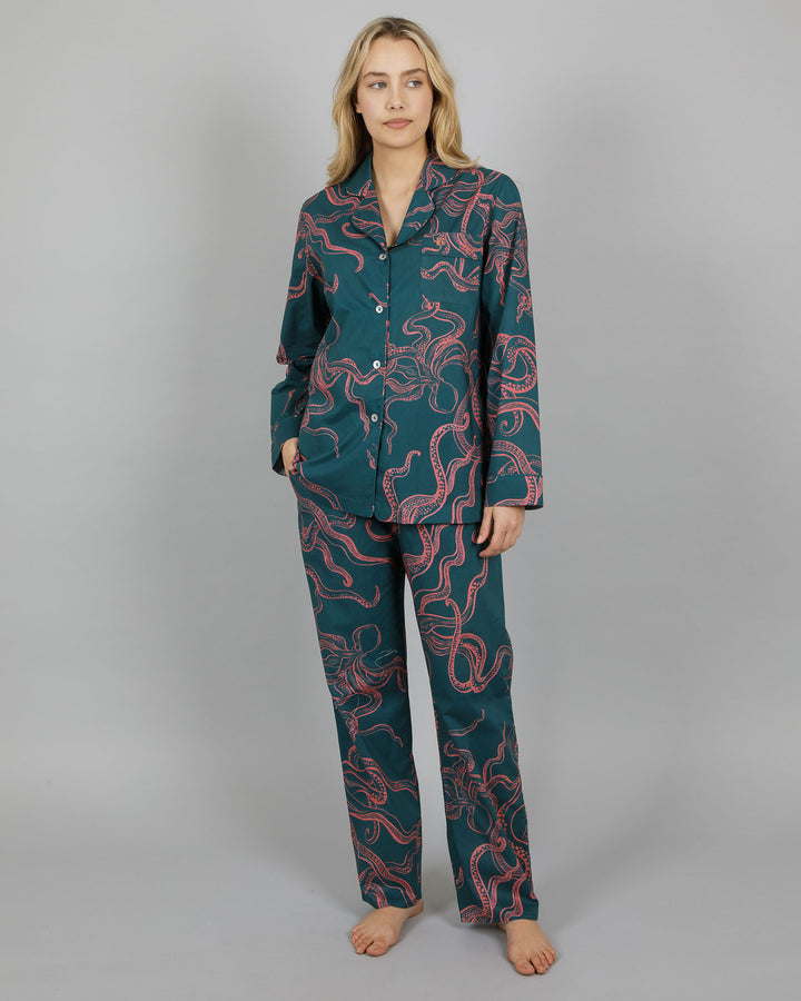 Womens Long Pyjamas - Octopus in Pink