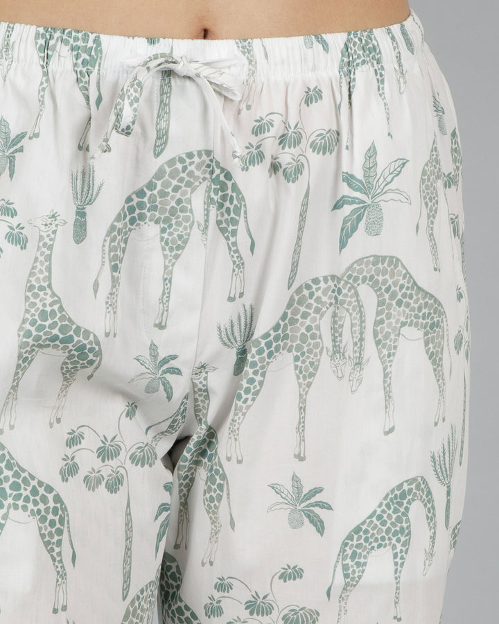 Womens Lounge Pants - Green Giraffes