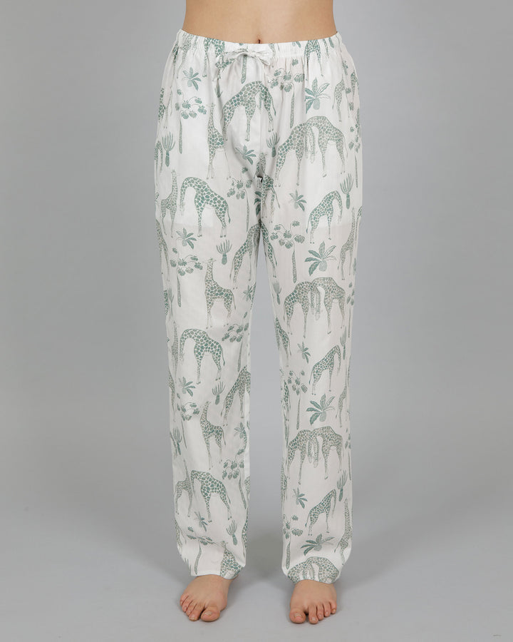 Womens Lounge Pants - Green Giraffes