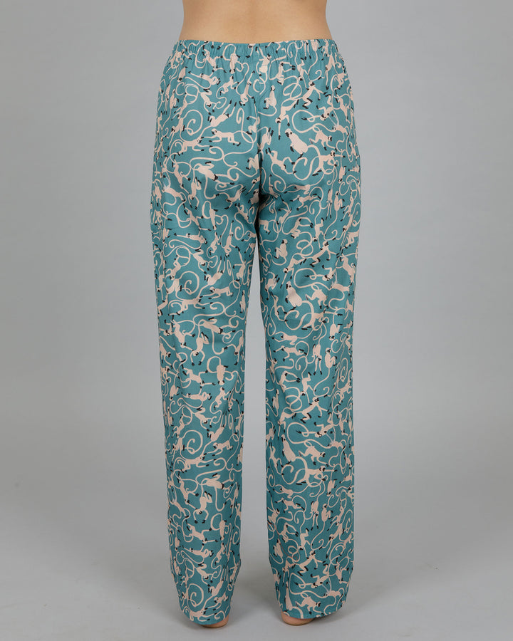 Womens Lounge Pants - Small Monkeys in Turquoise