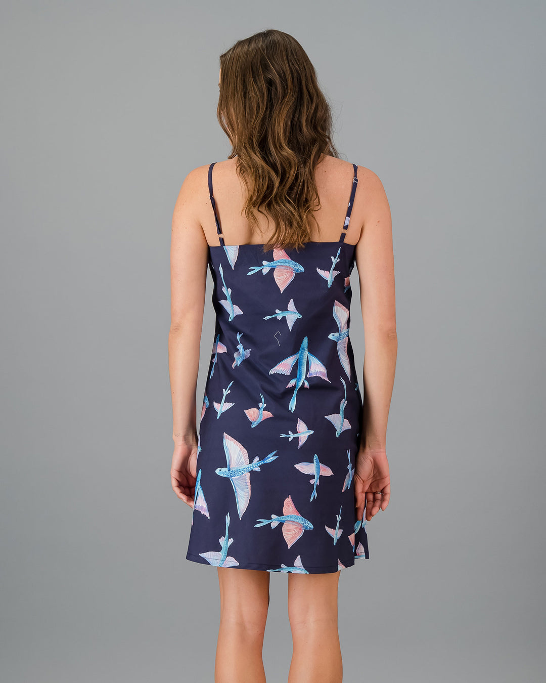 Womens Chemise/Nighty Flying Fish Navy Back - Woodstock Laundry