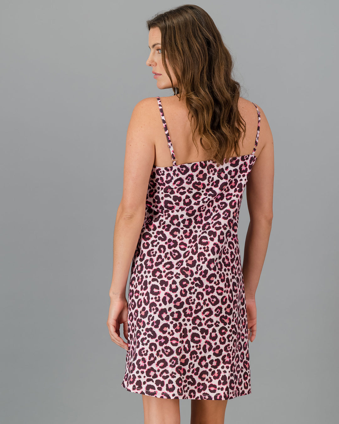 Womens Chemise/Nighty Leopard Skin Pink Back - Woodstock Laundry
