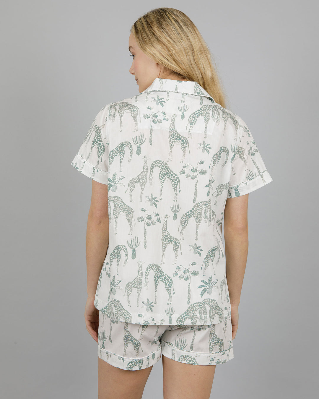 Womens Short Pyjamas - Giraffes in Green