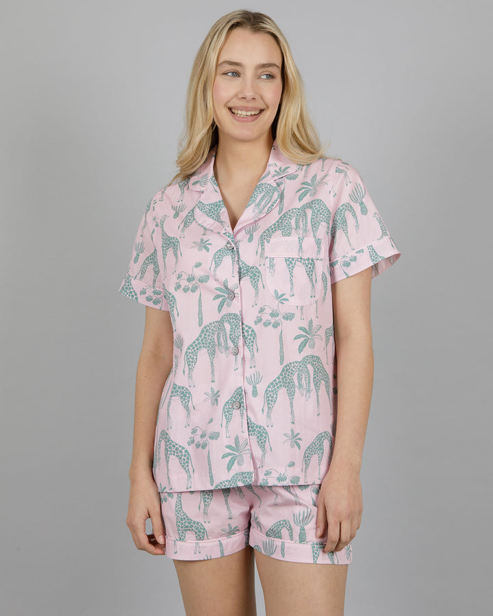 Womens Short Pyjamas - Pink Giraffes