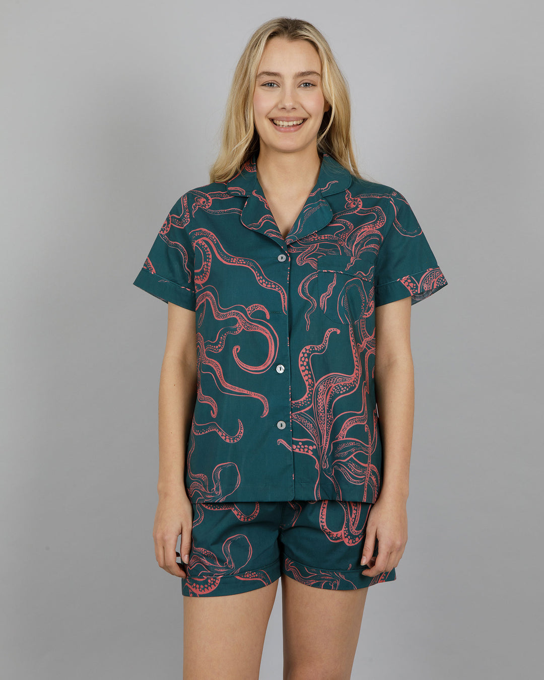 Womens Short Pyjamas - Pink Octopus