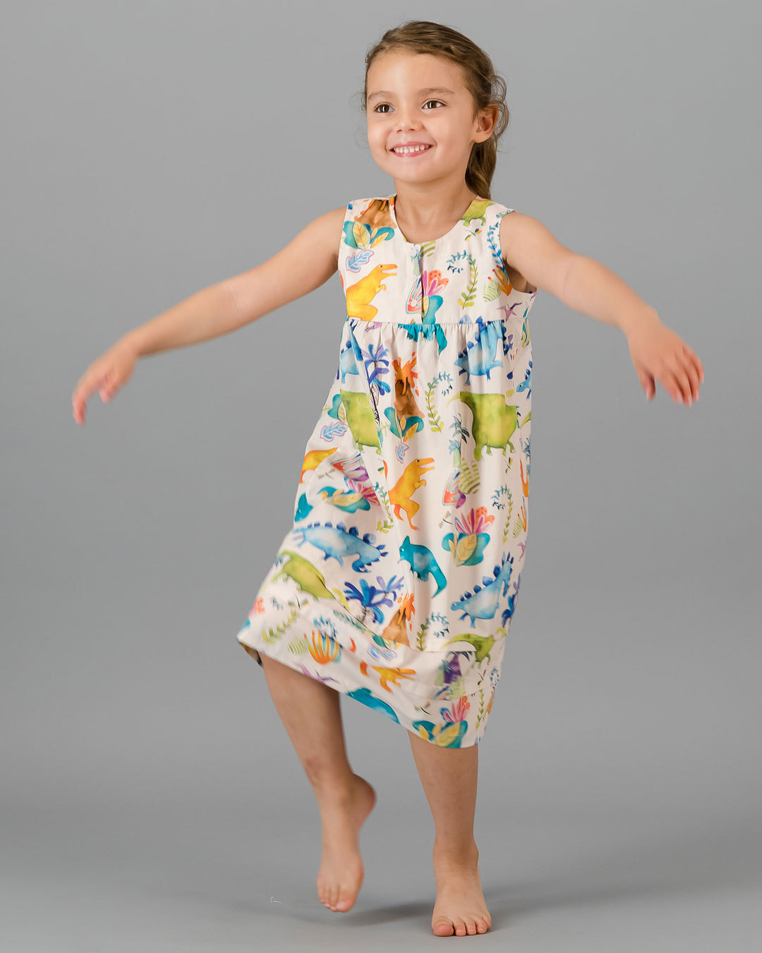 Kids Girls Short Sleeve Nighty Dinosaurs Pink Front - Woodstock Laundry