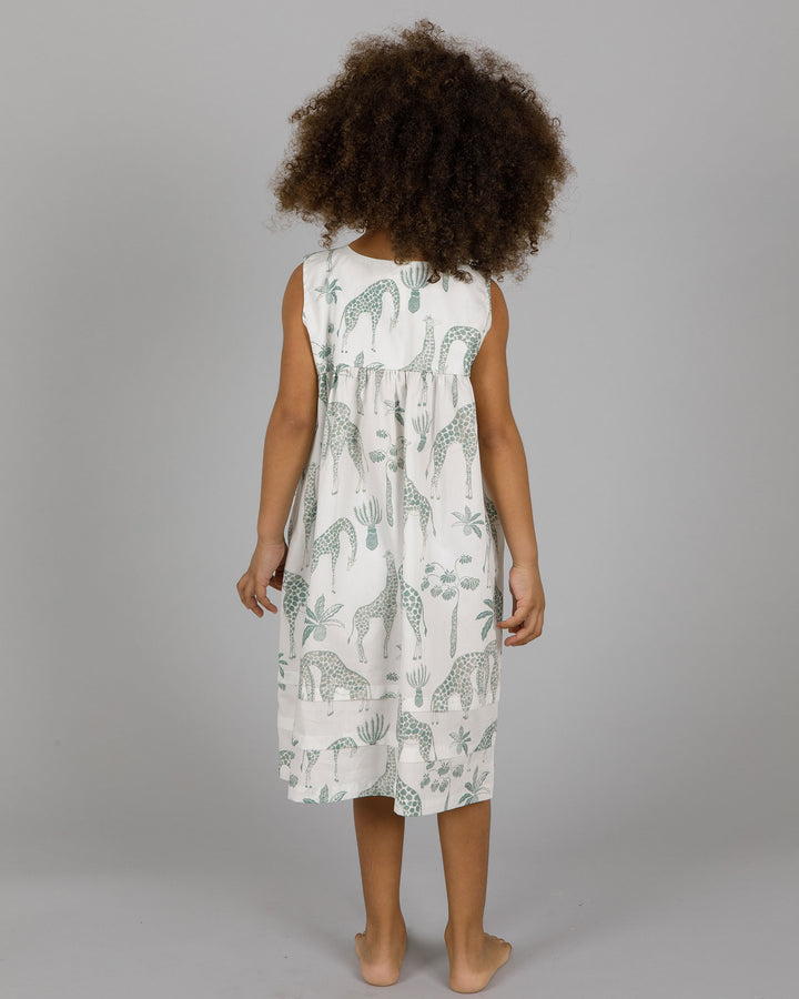 Girls Short Sleeve Nightdress - Green Giraffes