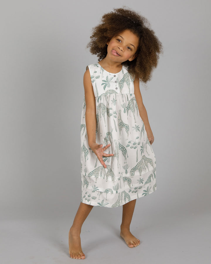 Girls Short Sleeve Nightdress - Green Giraffes