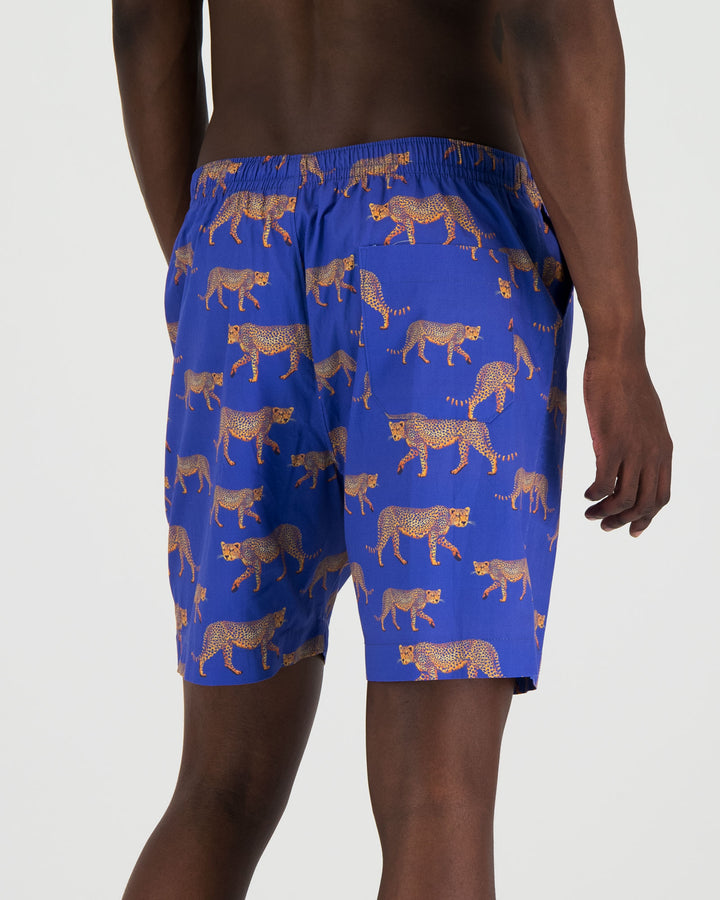 Mens Lounge Shorts - Blue Leopard