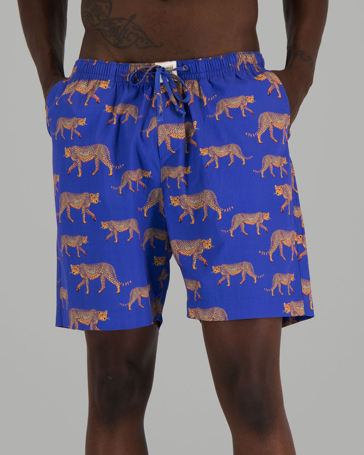 Mens Lounge Shorts - Blue Leopard
