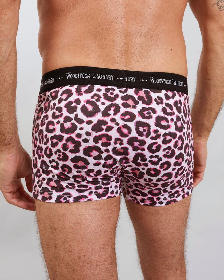 Mens Boxer Briefs -Leopard Skin Pink Back - Woodstock Laundry AE