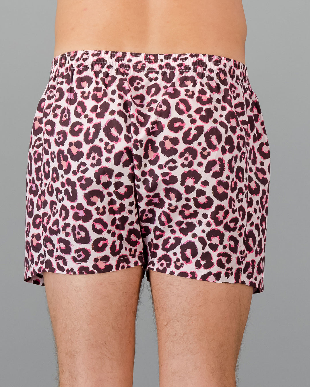 Mens Boxers Shorts Leopard Skin Pink Back - Woodstock Laundry