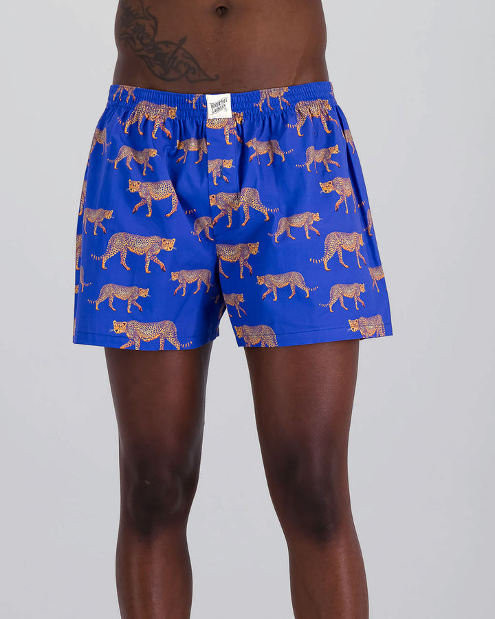 Mens Boxer Shorts - Blue Leopard