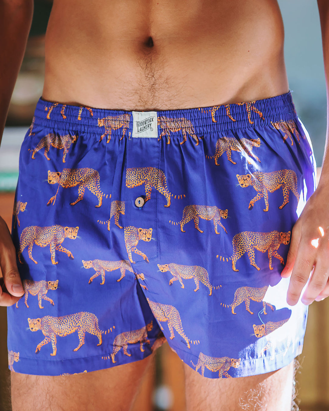 Mens Boxer Shorts - Blue Leopard
