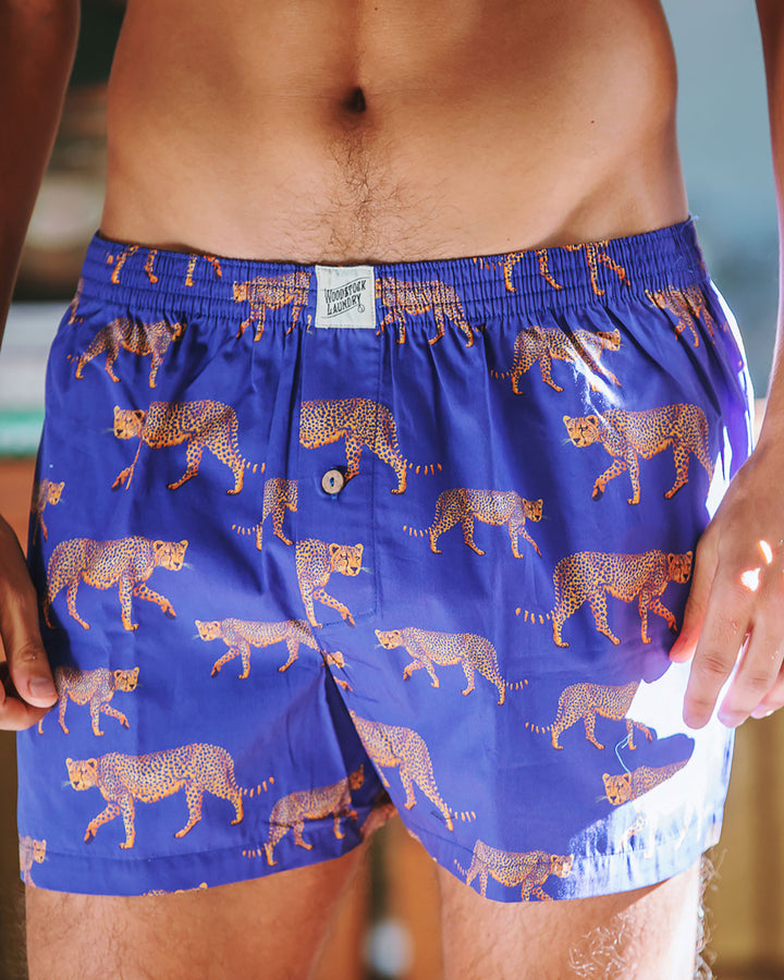 Mens Boxer Shorts - Blue Leopard