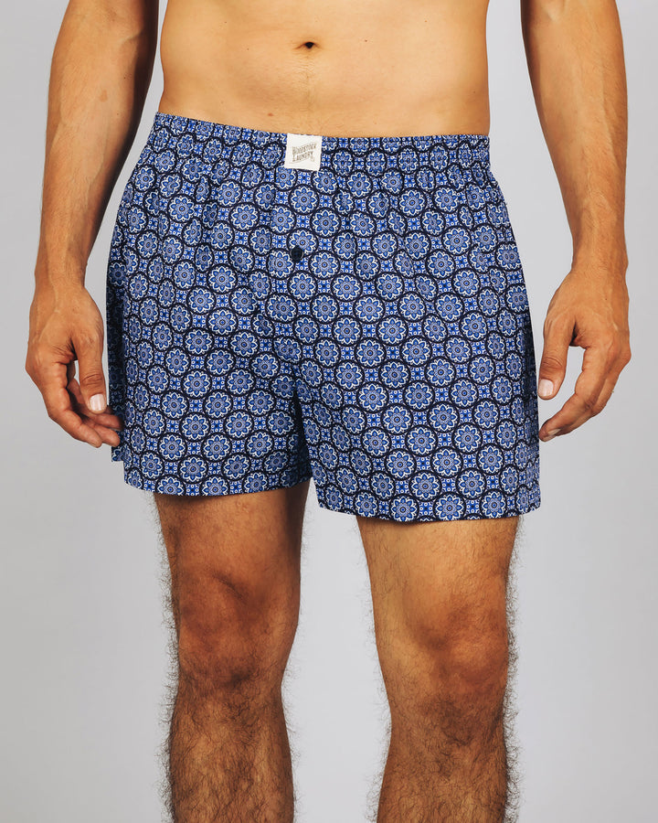 Mens Boxer Shorts - Flora Indigo