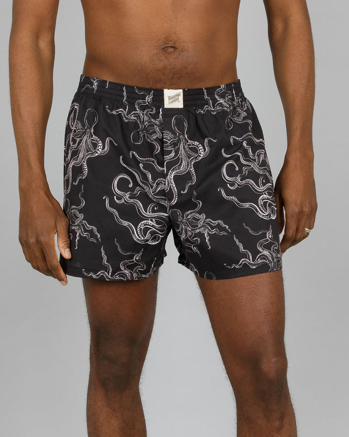 Mens Boxer Shorts - Black Octopus