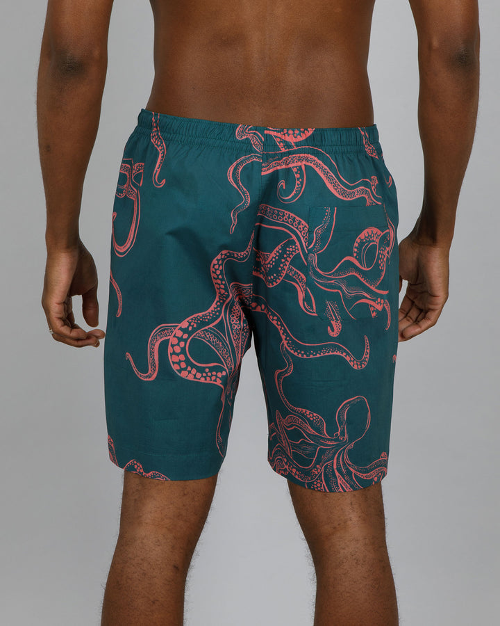 Mens Lounge Shorts - Octopus in Pink