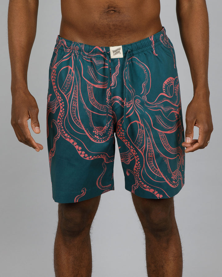 Mens Lounge Shorts - Octopus in Pink