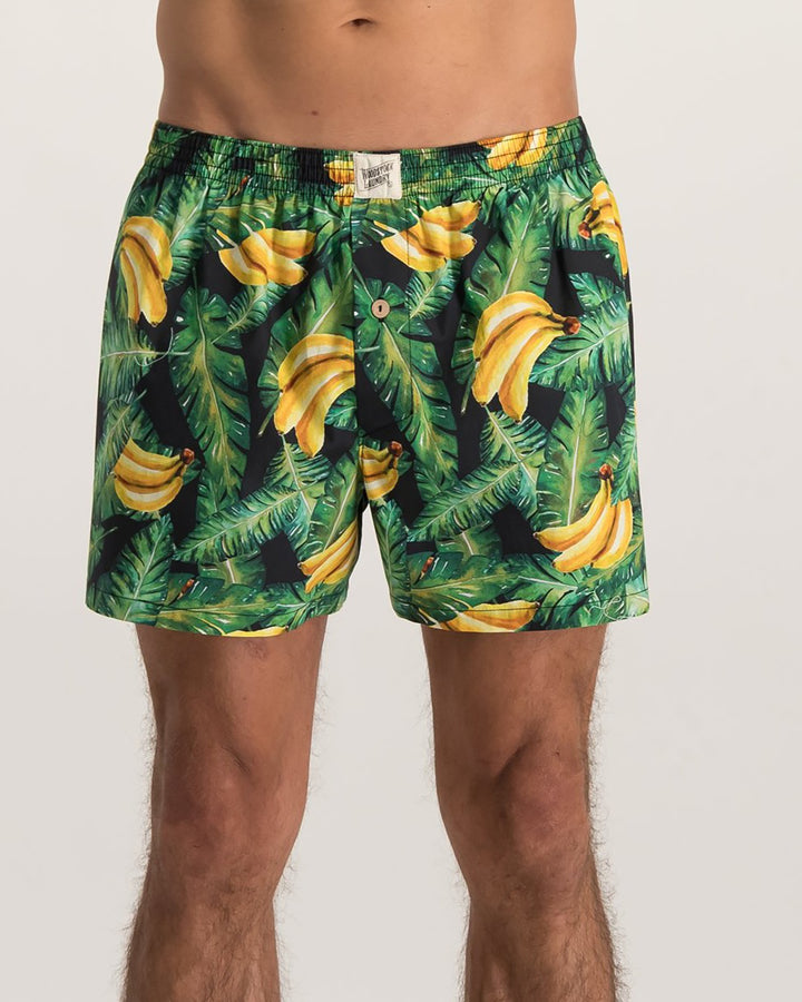 Mens Boxer Shorts - Bananas on Leaves