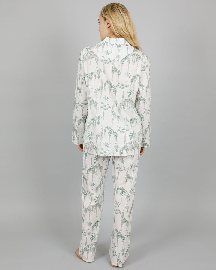 Womens Long Pyjamas - Giraffes Green