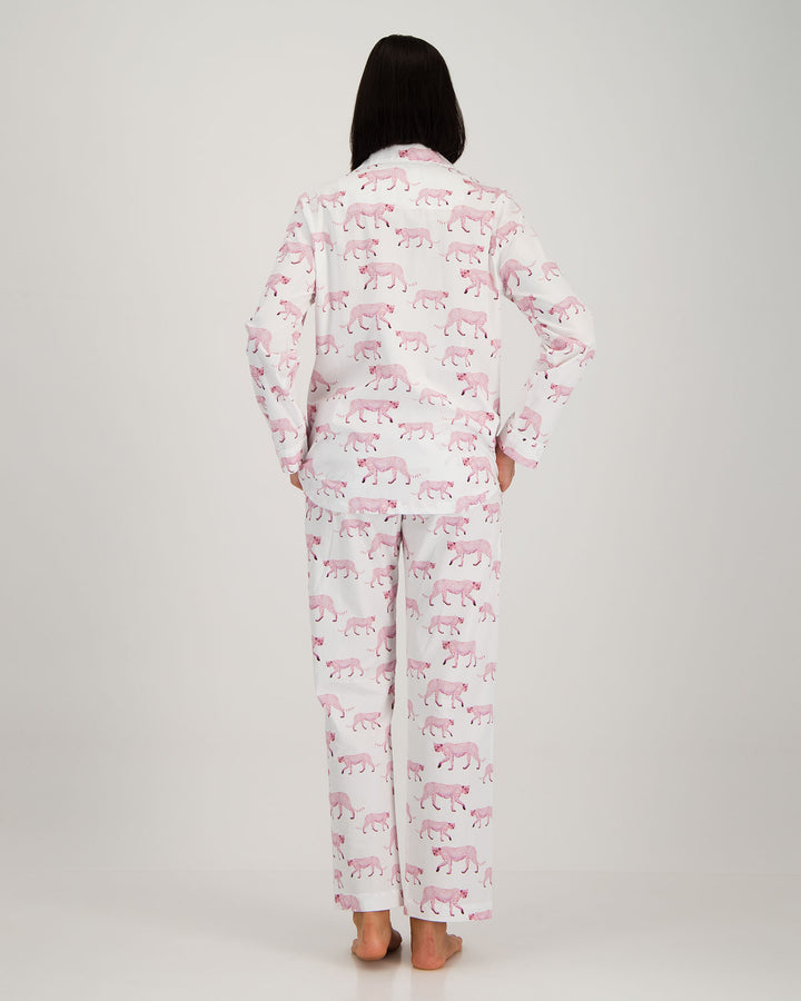 Womens Long Pyjama - Leopard in Pink
