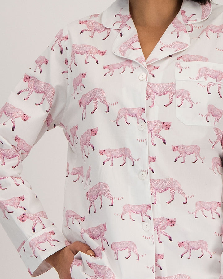 Womens Long Pyjama - Leopard in Pink