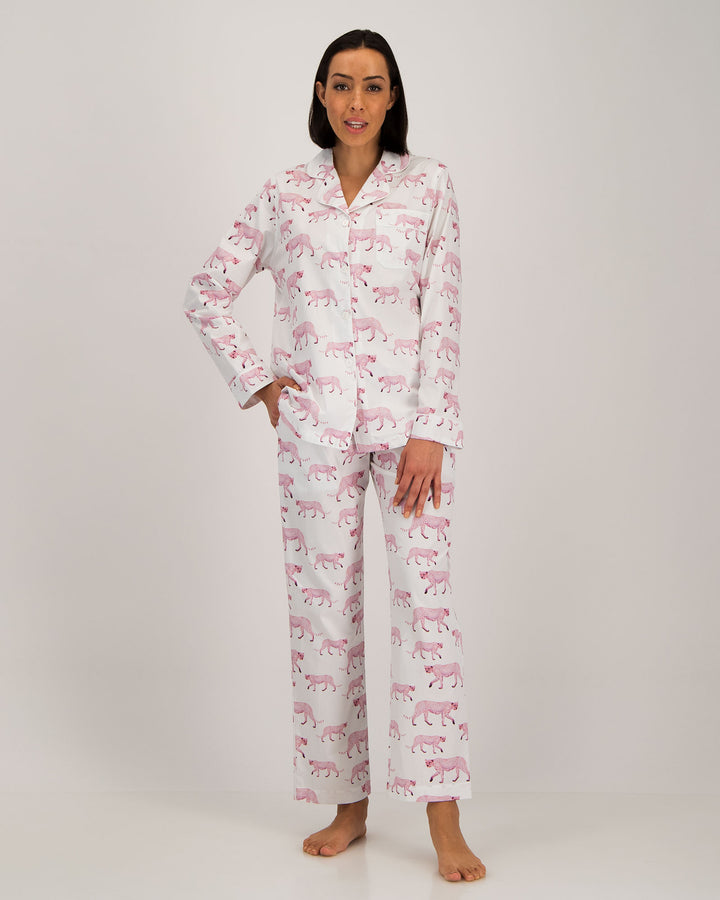 Womens Long Pyjama - Leopard in Pink