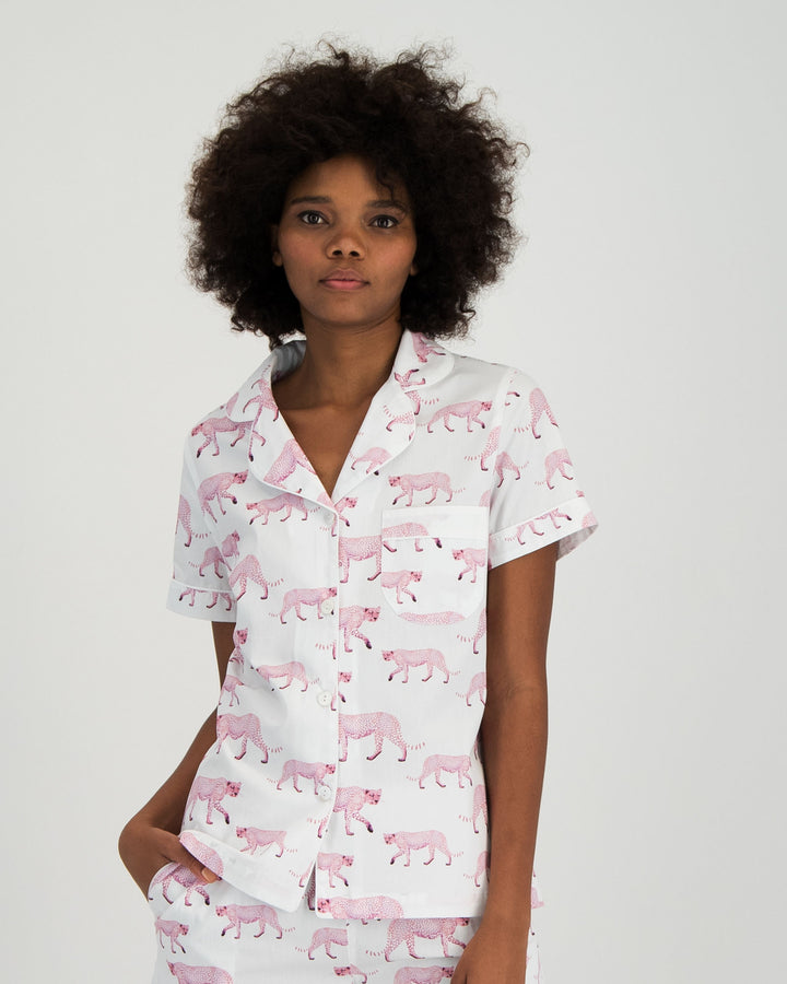 Womens Short Pyjamas - Pink Leopard
