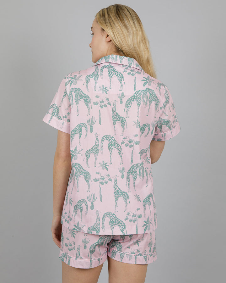 Womens Short Pyjamas - Pink Giraffes