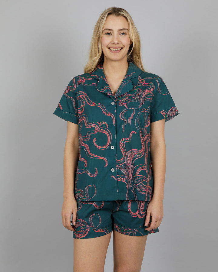 Womens Short Pyjamas - Pink Octopus